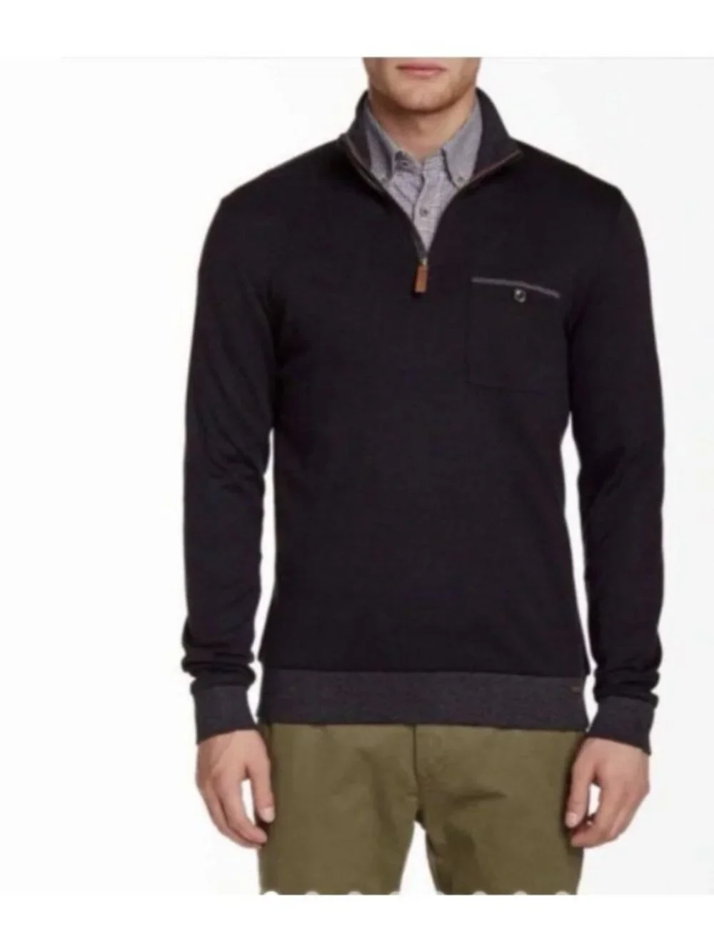 Ted Baker Quarter-Zip Mock Neck Sweater Size XL 6 Black Newbevy Preppy Work